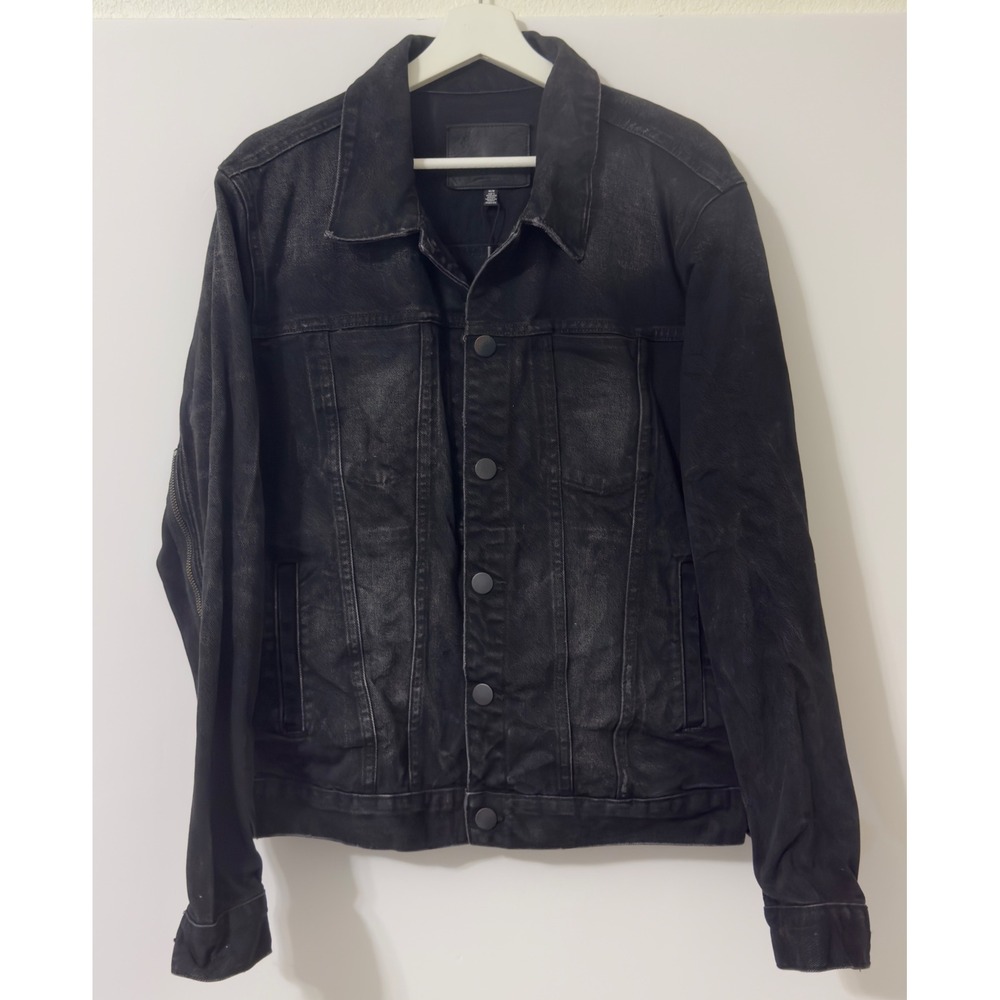 Hudson Donovan Denim Jacket Mens M Black Zip Sleeve Grunge Biker Trucker Rock